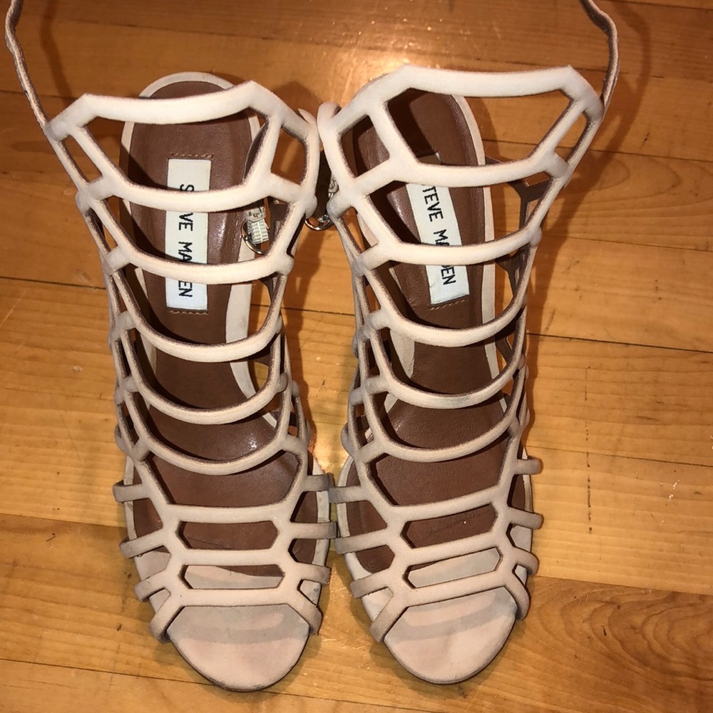 Steve Madden beige cage heels